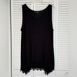 Lane Bryant Tank Top Women's Black Lace Trim V Neck Knit Point Hem Size 18/20